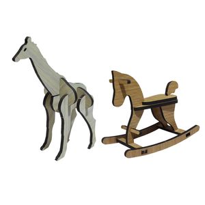 پازل چوبی سه بعدی طرح اسب و زرافه مدل PERSHANG کد 007 بسته 2 عددی