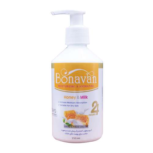 کرم مرطوب کننده و آبرسان دست و صورت بناوان مدل Honey and Milk حجم 250 میلی لیتر 