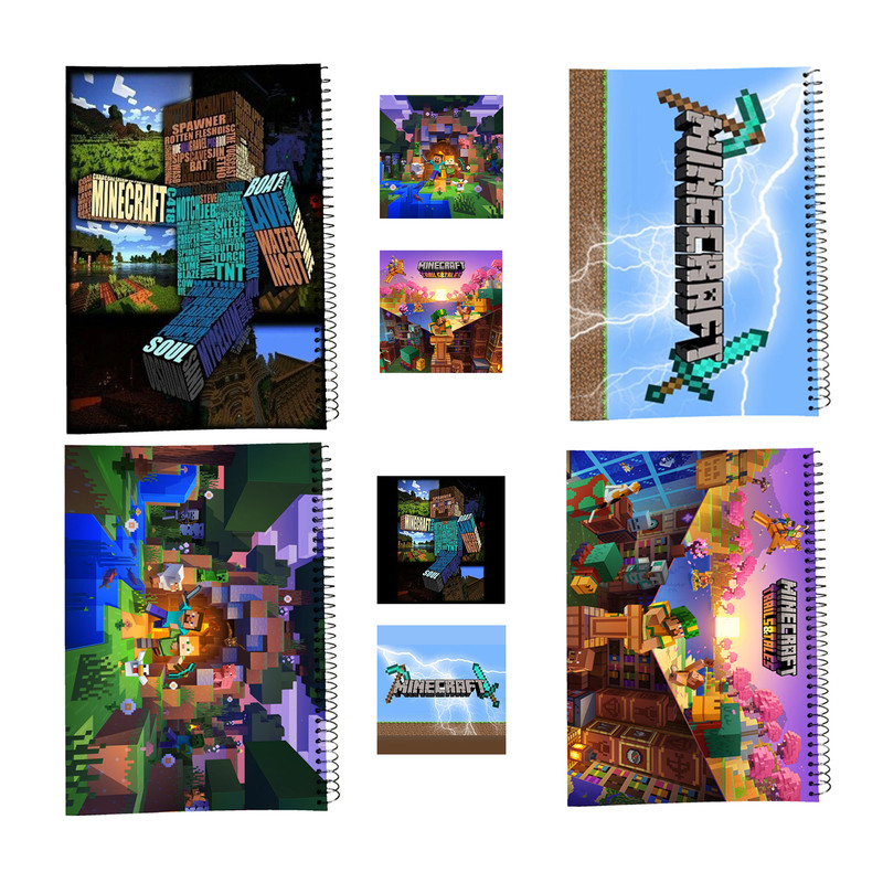 دفتر مشق 100 برگ طرح ماینکرفت کد Minecraft A01 به همراه برچسب مجموعه 8 عددی