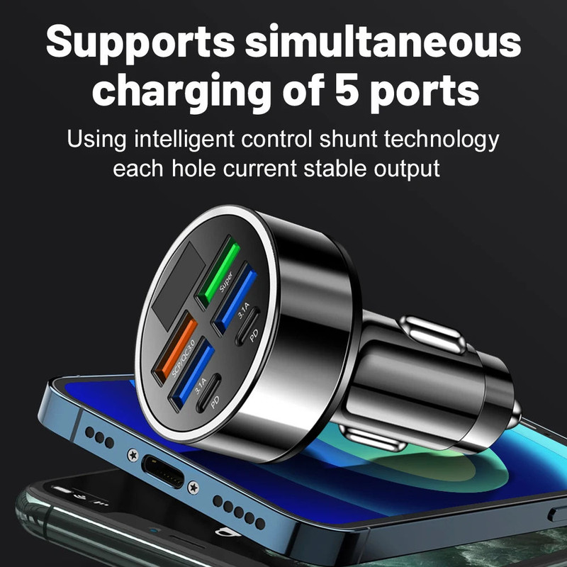 شارژر فندکی 66 وات فیوپلاس مدل FP-89 به همراه کابل usb-c