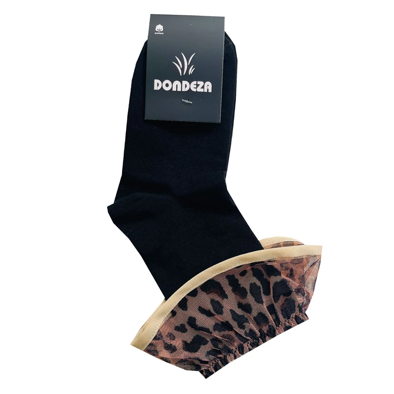 جوراب ساق کوتاه زنانه مدل لبه تور پلنگی کد 201