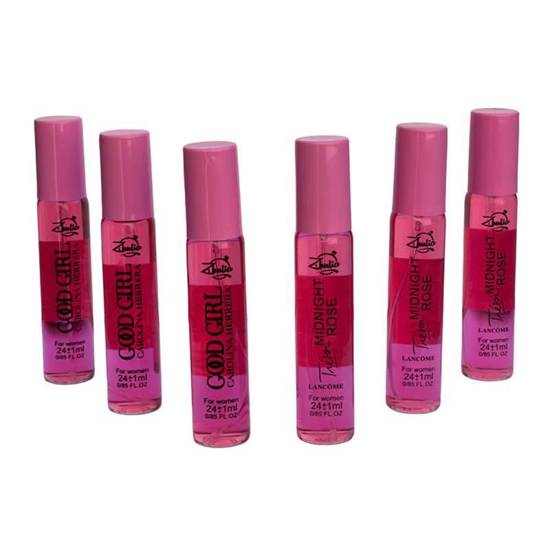 عطر جیبی زنانه ژولیا مدل گود گرل و میدنایت رز حجم 24 میلی لیتر بسته 6 عددی عطر جیبی زنانه ژولیا مدل گود گرل و میدنایت رز حجم 24 میلی لیتر بسته 6 عددی