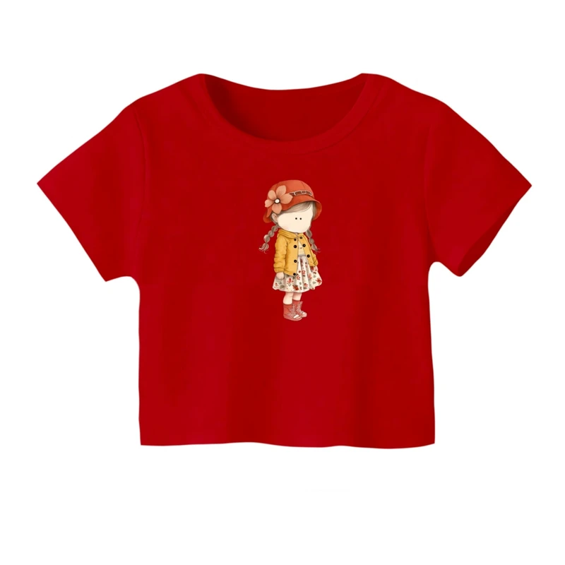 کراپ‌ تی‌شرت آستین کوتاه زنانه مدل دخترک پاییزی کد 01