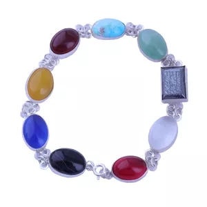دستبند نقره زنانه بازرگانی میلادی مدل ام البنین سنگهای جواهری طبیعی کلاسیک کد DP_747