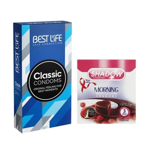 کاندوم بست لایف مدل Classic بسته 12 عددی به همراه کاندوم شادو مدل Morning بسته 3 عددی