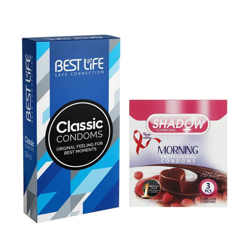 کاندوم بست لایف مدل Classic بسته 12 عددی به همراه کاندوم شادو مدل Morning بسته 3 عددی