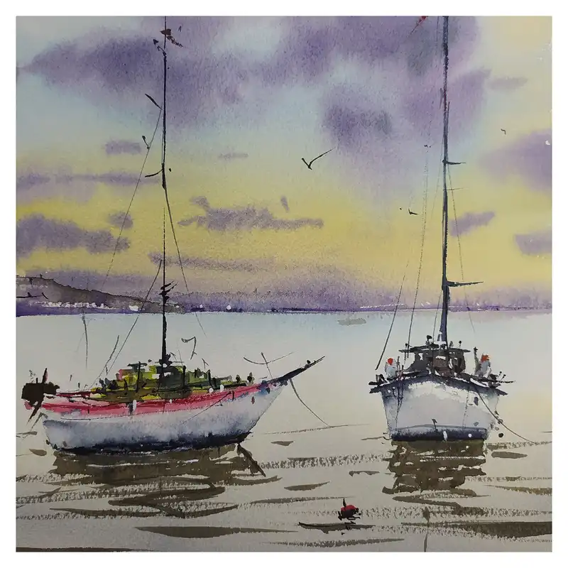 نقاشی آبرنگ طرح لنگرگاه کد 11