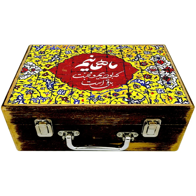 جعبه هدیه چوبی مدل چمدان طرح کاشی سنتی کد WS102