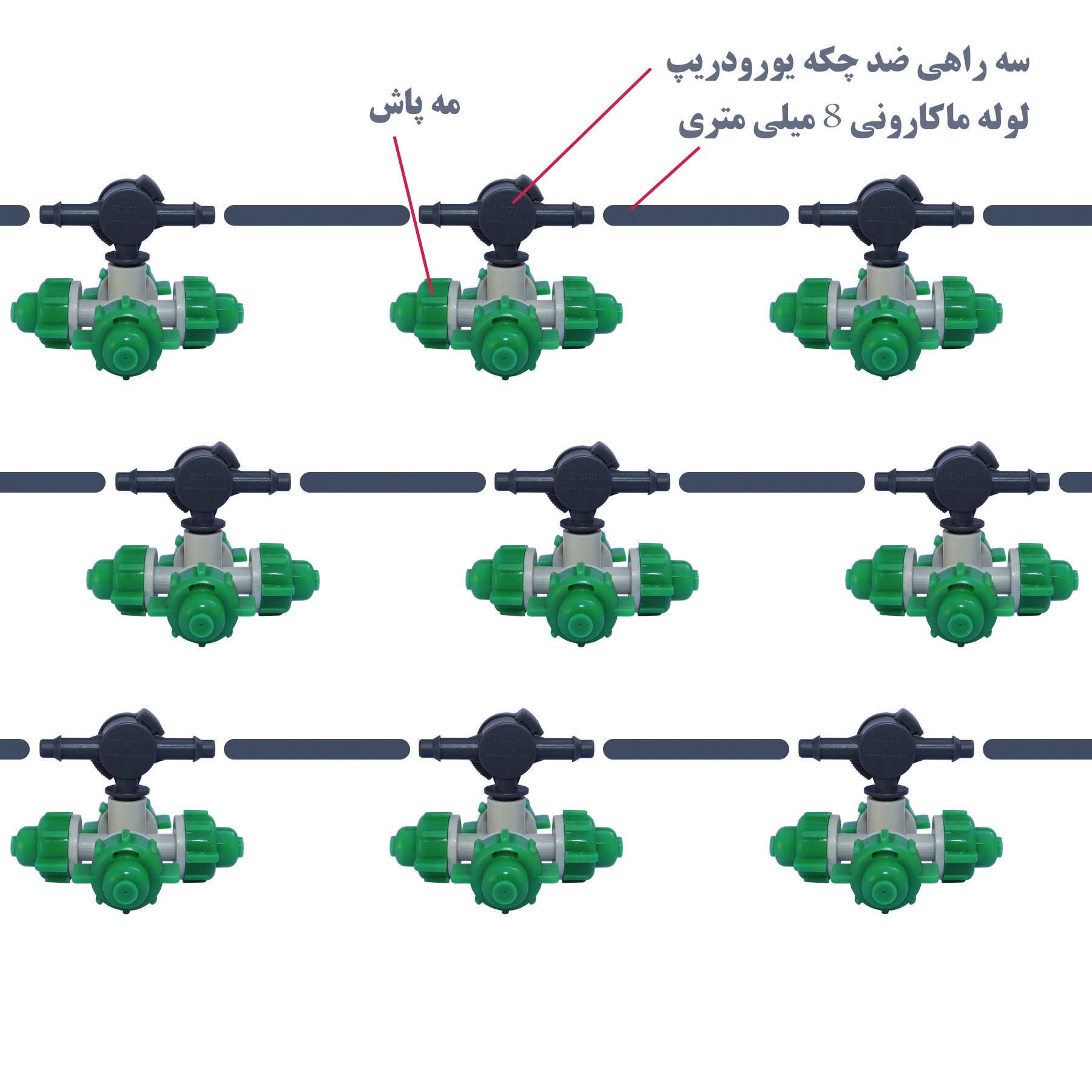 سه راهی ضد چکه مه پاش یورودریپ مدل CORONA Anti-Drip بسته 2000 عددی