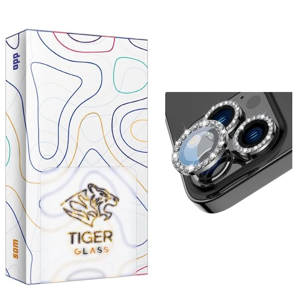 محافظ لنز دوربین تایگر گلس مدل APL2 رینگی نگین دار مناسب برای گوشی موبایل اپل iPhone 14 Pro / 14 Pro Max