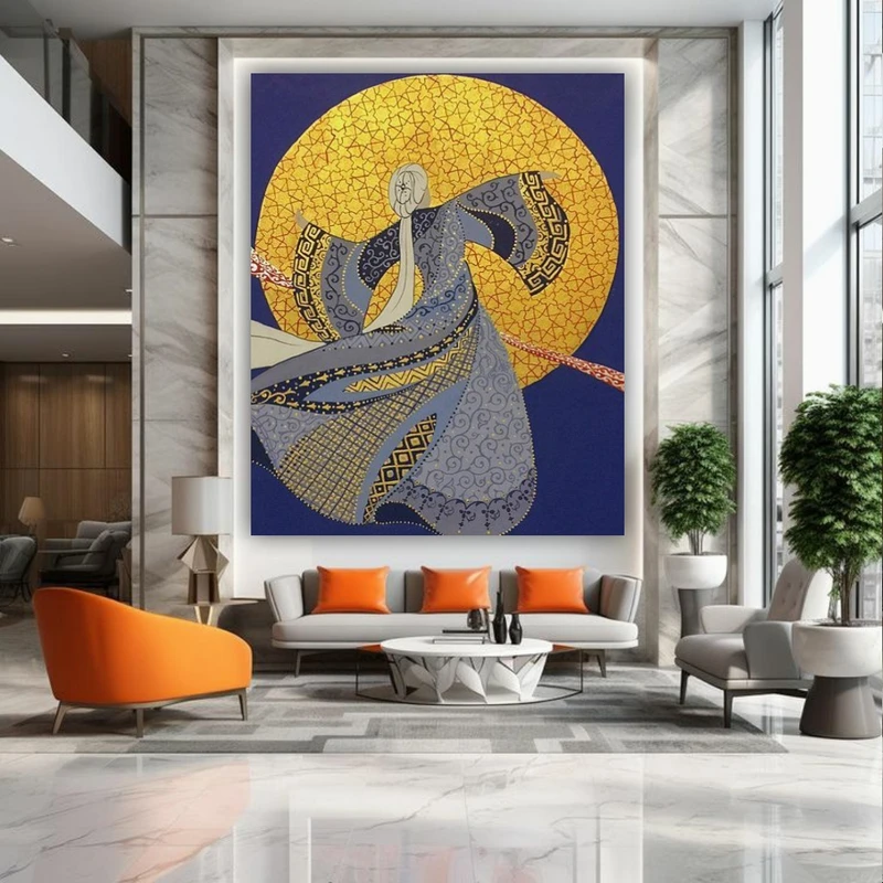 تابلو بوم طرح مخمل نقاشی رقص سماع و مولانا مدل مدرن کد FP106308