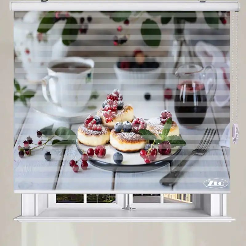 پرده زبرا زیو طرح صبحانه کد B16 سایز 100x150 سانتی متر