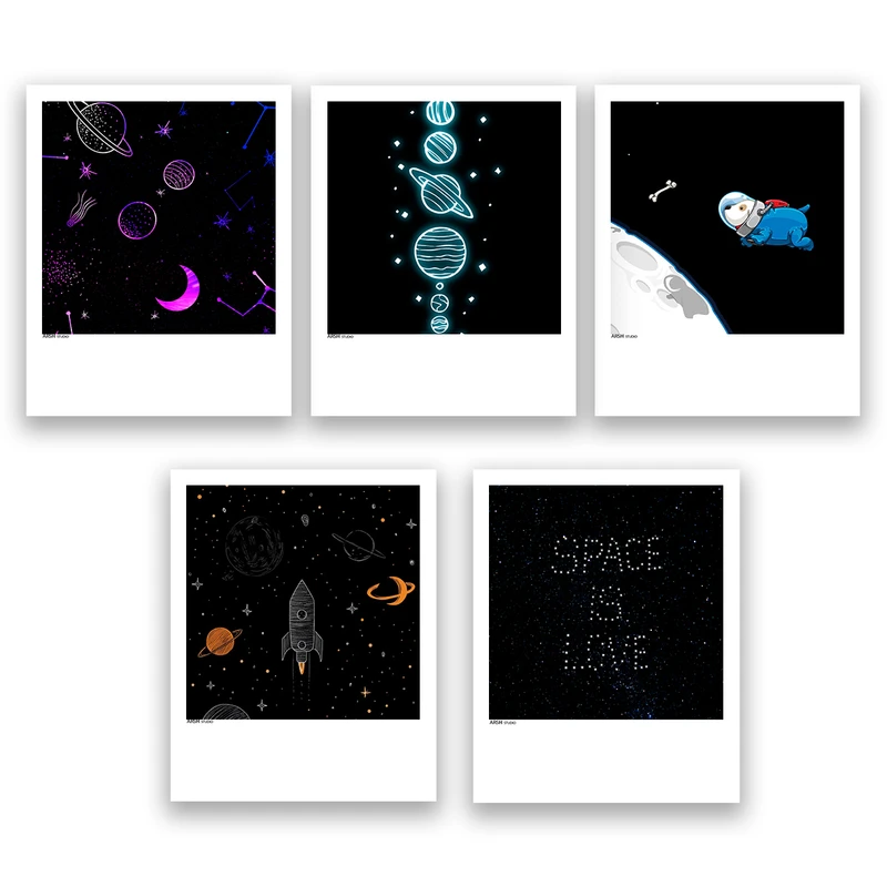 آویز تزیینی عرش مدل فانتزی فضا و کهکشان کد Asa1219 مجموعه پنج عددی