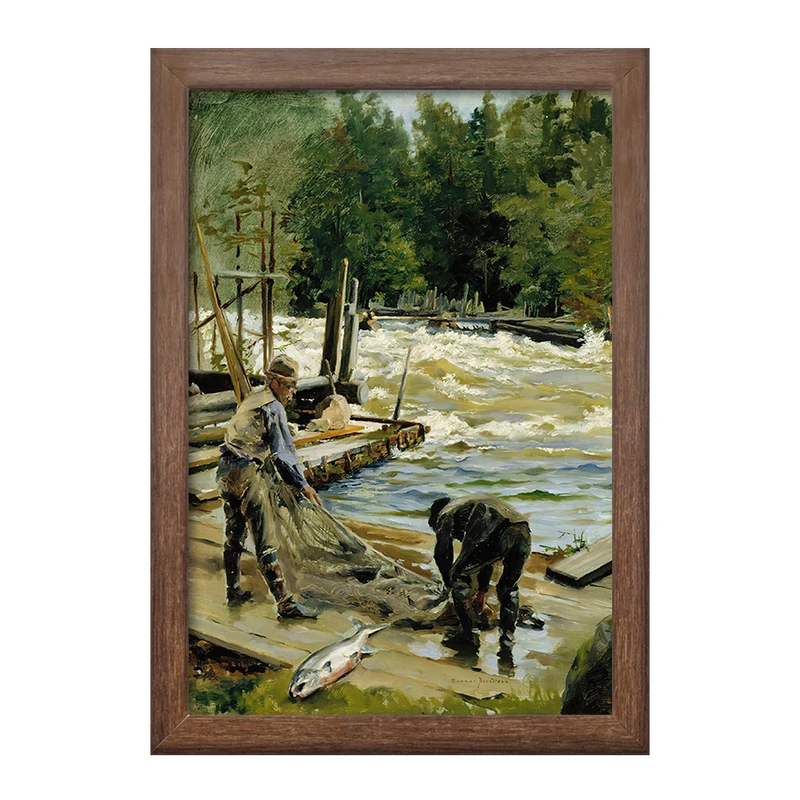 تابلو خندالو طرح نقاشی ماهیگیری ماهی قزل آلا اثر گونار برنتسون کد F12122