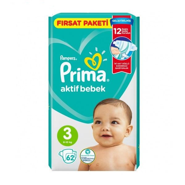 پوشک پریما مدل Aktif سایز 3 بسته 62 عددی پوشک پریما مدل Aktif سایز 3 بسته 62 عددی