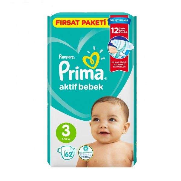 پوشک پریما مدل Aktif سایز 3 بسته 62 عددی پوشک پریما مدل Aktif سایز 3 بسته 62 عددی