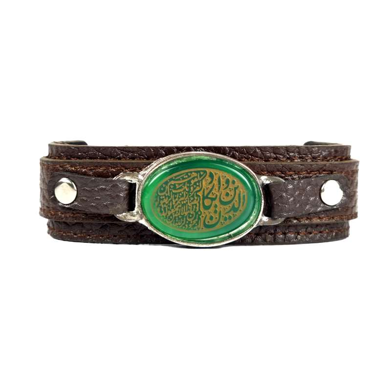 دستبند مدل چرم و عقیق طرح و ان یکاد کد 118