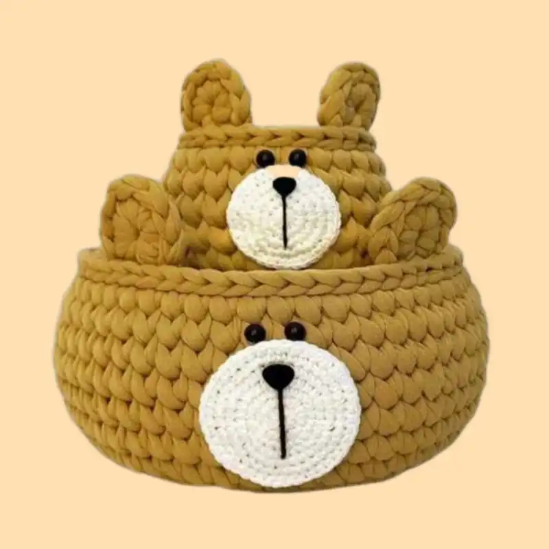 سبد قلاب بافی تریکو طرح خرسی خمره ای کد 01 مجموعه 2 عددی