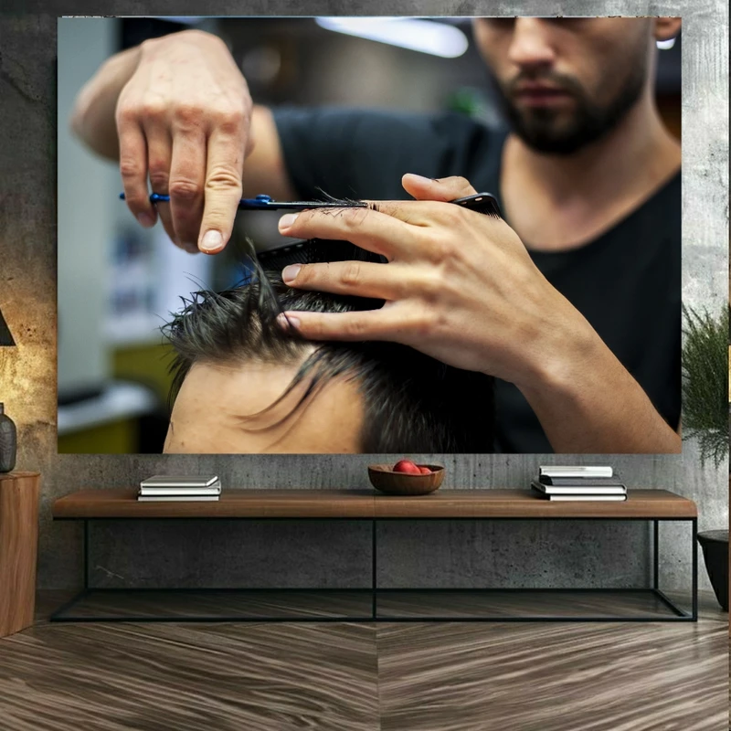 تابلو بوم طرح مخمل کوتاهی مو مدل آرایشگاه مردانه  کد BK23370