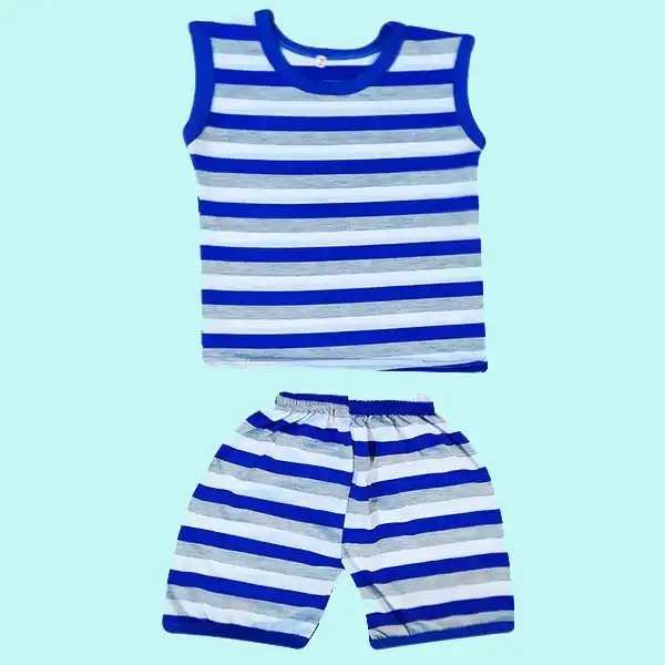 ست تاپ و شلوارک بچگانه مدل راه راه کد Ab5 رنگ آبی