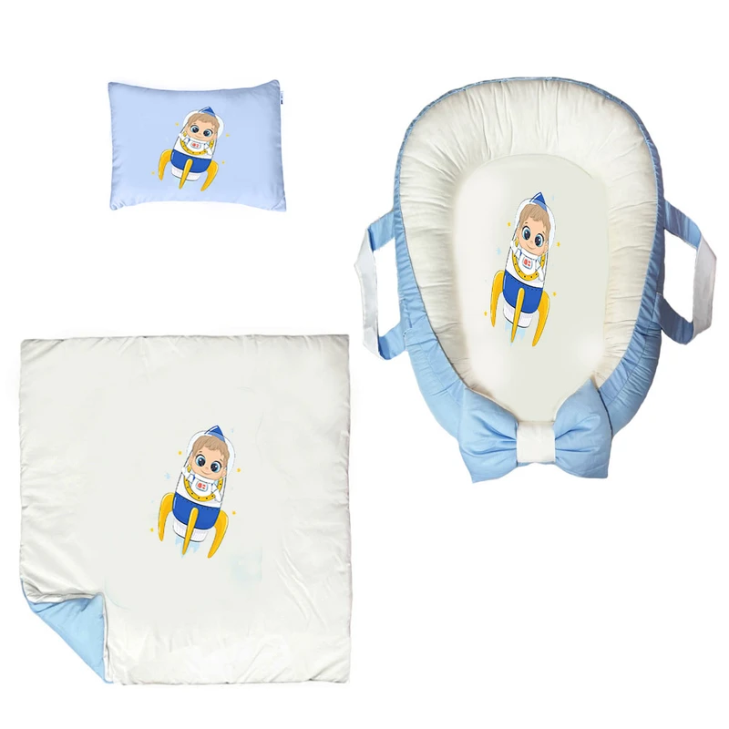 سرویس خواب سه تکه نوزاد ناریکو مدل گارد محافظ دار طرح بچه فضانورد کد 0141