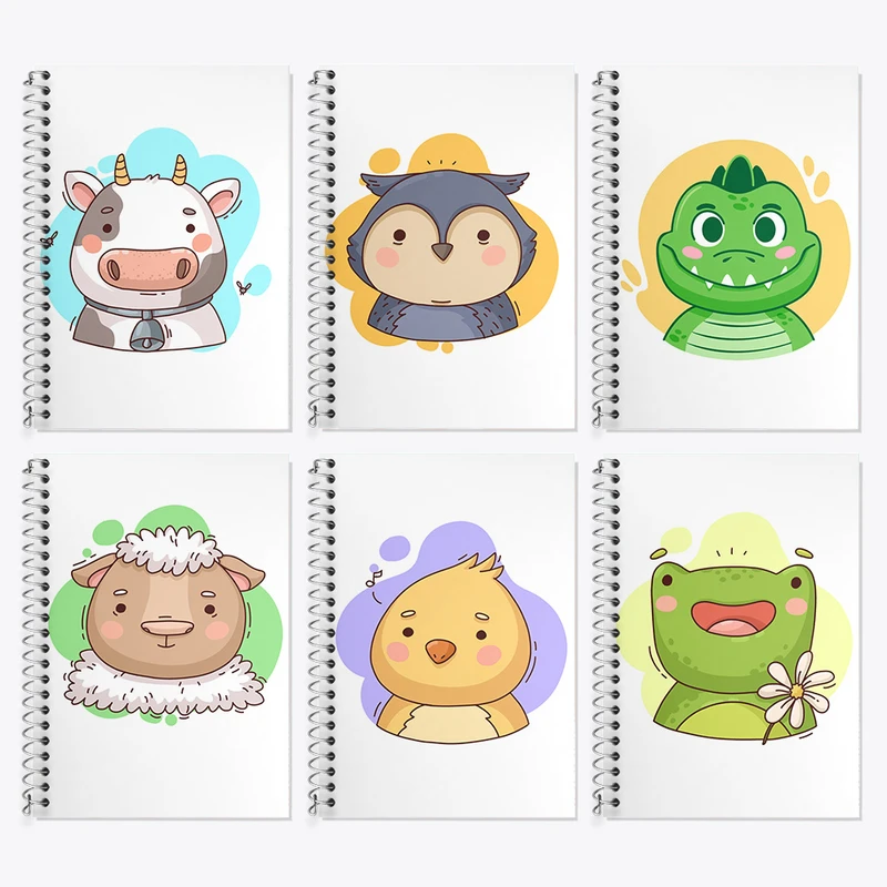 دفتر زبان 50 برگ خندالو مدل دو خط طرح حیوانات بامزه کد 454 مجموعه 6 عددی