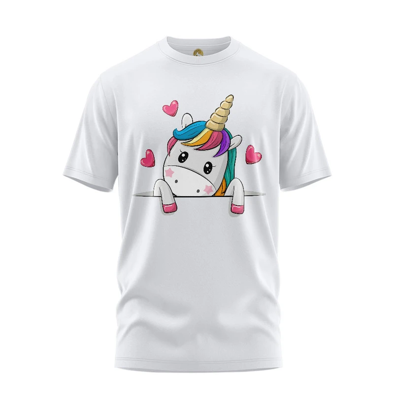 تی شرت آستین کوتاه زنانه هومرو مدل TW081 طرح یونیکورن