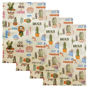 دستمال آشپزخانه منسوجات خسروشاهی برتر مدل دور دوز طرح کاکتوس کد DASTM14 مجموعه 4 عددی