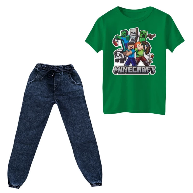 ست تی‌شرت و شلوار دخترانه مدل ماینکرفت کد 10