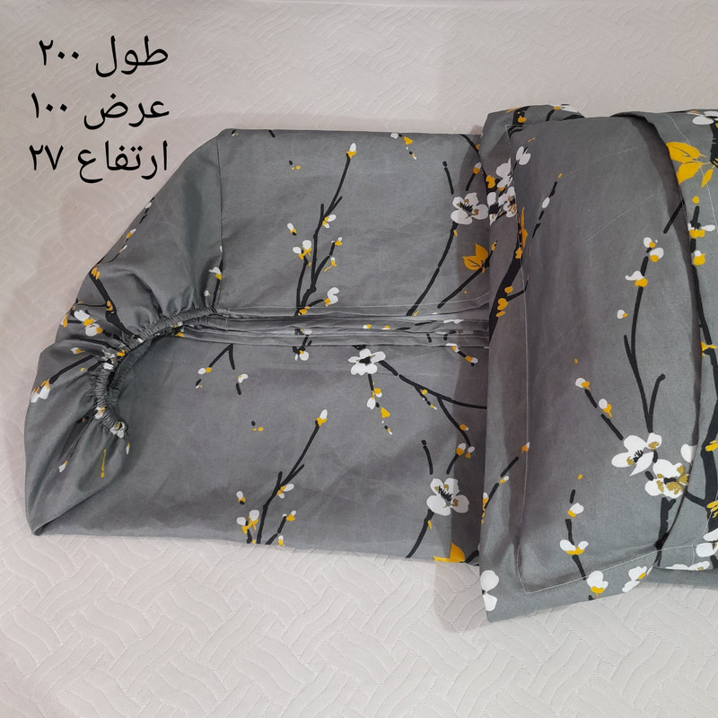 سرویس ملحفه مدل کشدار ni09059 طرح شکوفه کد 140 دو نفره سه تکه