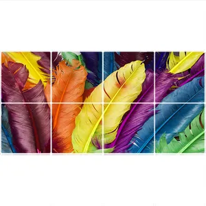 تایل سقفی طرح پرهای رنگارنگ کد  1420-8 سایز 60x60 سانتی متر مجموعه 8عددی