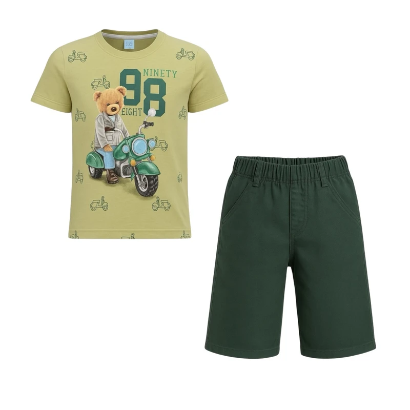 ست تی شرت آستین کوتاه و شلوارک راحتی پسرانه مدل PJ1034