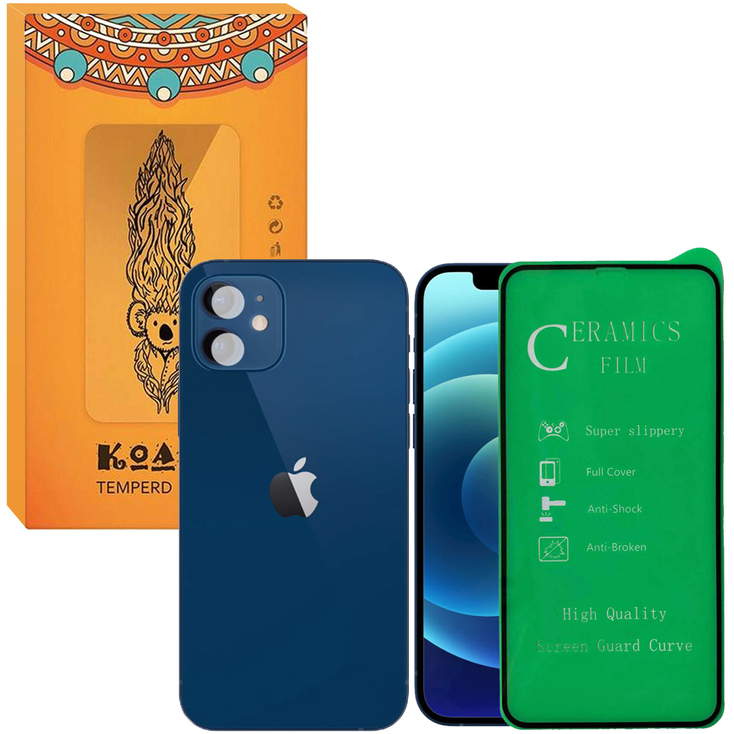 محافظ صفحه نمایش نانو کوالا مدل CER-04 مناسب برای گوشی موبایل اپل iPhone 12 به همراه محافظ لنز دوربین