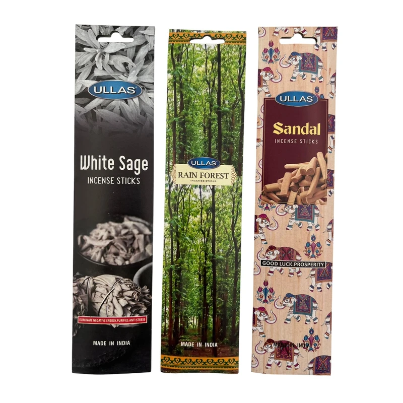 عود الاس مدل شاخه ای رایحه صندل و جنگل بارانی و مریم گلی مجموعه ۳ عددی