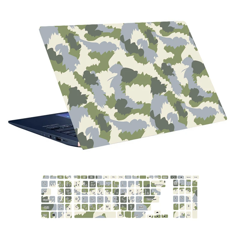 استیکر لپ تاپ توییجین و موییجین طرح Military کد 10 مناسب برای لپ تاپ 15.6 اینچ به همراه برچسب حروف فارسی کیبورد 