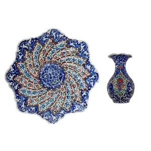 ست بشقاب و گلدان میناکاری کد 15