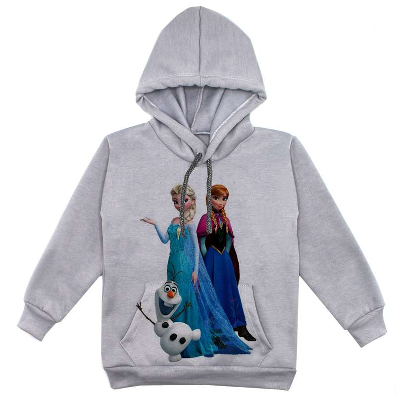 هودی دخترانه مدل السا و انا F03 رنگ طوسی