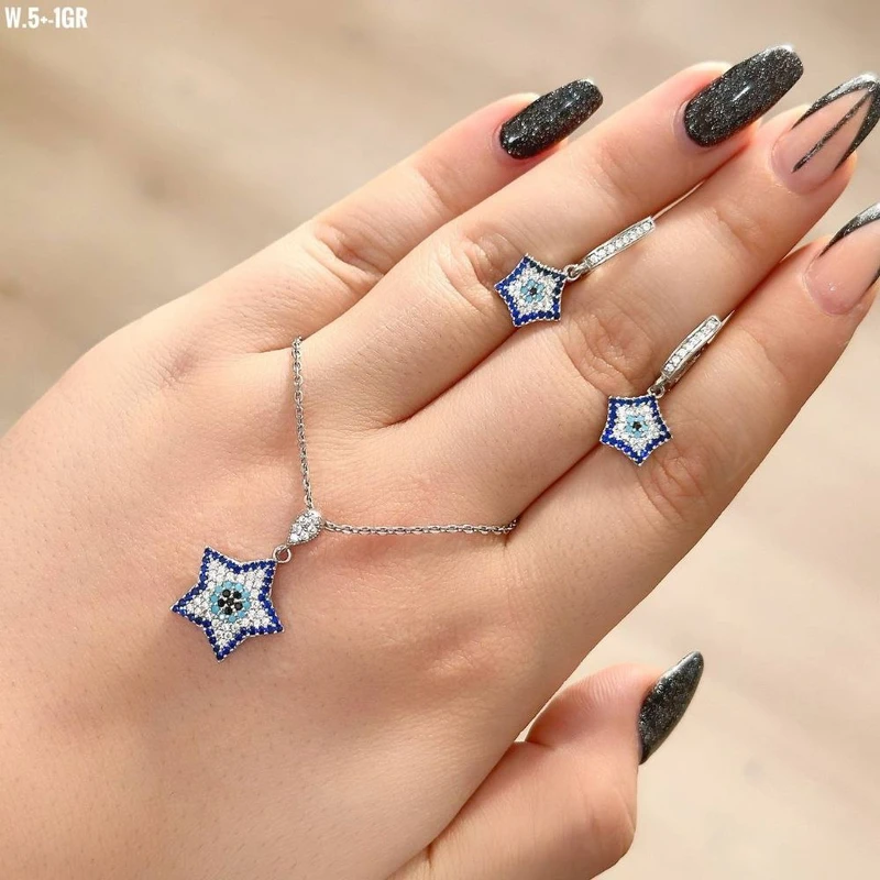 عکس شماره 3 : نیم ست نقره زنانه مدل چشم نظرmrj2532