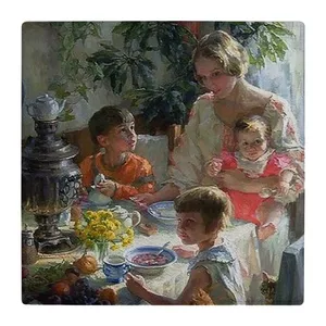 زیر لیوانی  طرح نقاشی مادر و کودکان و میز صبحانه کد    4806300_3578