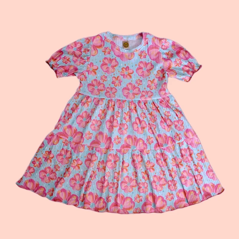 پیراهن آستین کوتاه یقه گرد دخترانه مدل نخ پنبه ریلی