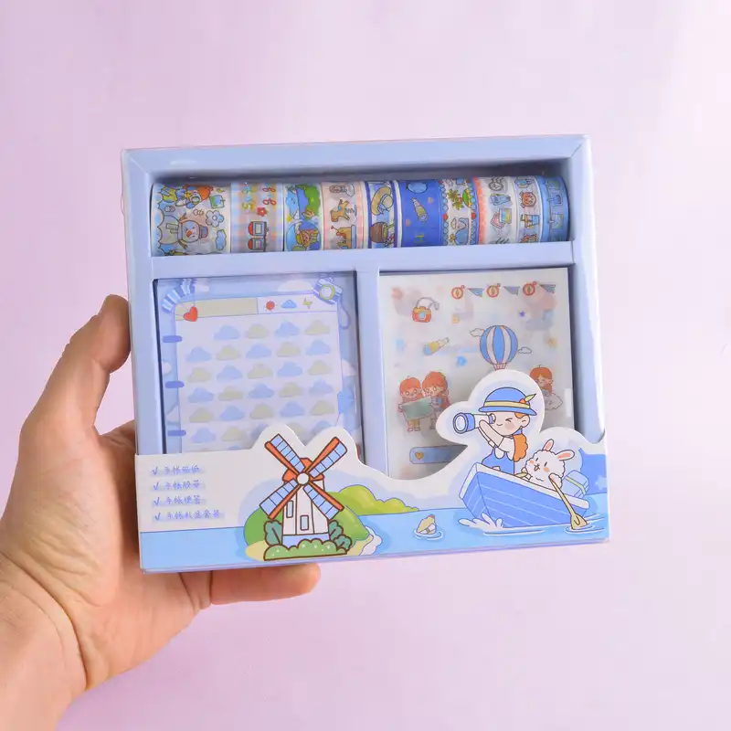 چسب نواری مدل واشی طرح دختر ماجراجو به همراه استیکر و کاغذ یادداشت مجموعه 21عددی