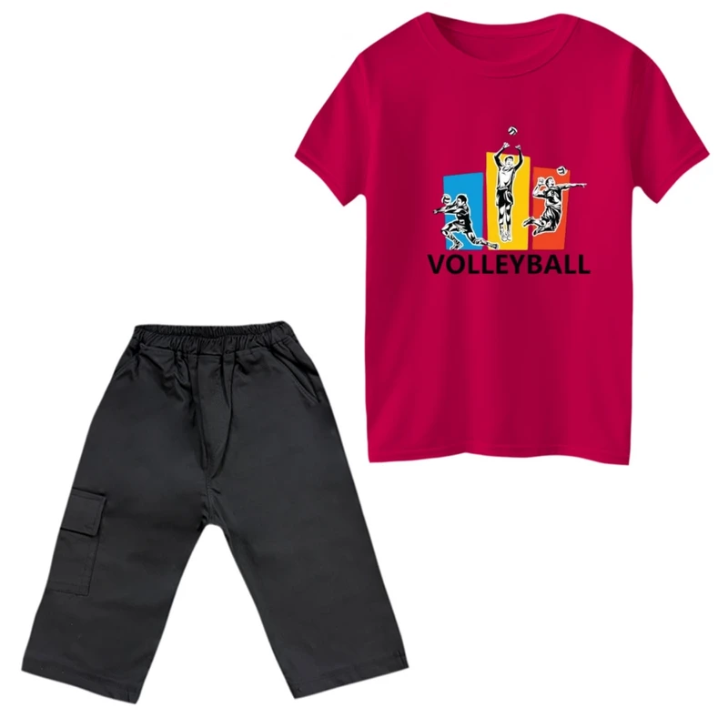 ست تی‌شرت و شلوارک پسرانه مدل والیبال