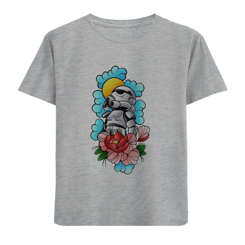 تی شرت آستین کوتاه دخترانه مدل ربات وگل D128