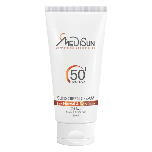 کرم ضد آفتاب بدون رنگ مدیسان SPF 50 مدل 0013 ‌مناسب پوست‌های نرمال و چرب حجم 50 میلی‌لیتر