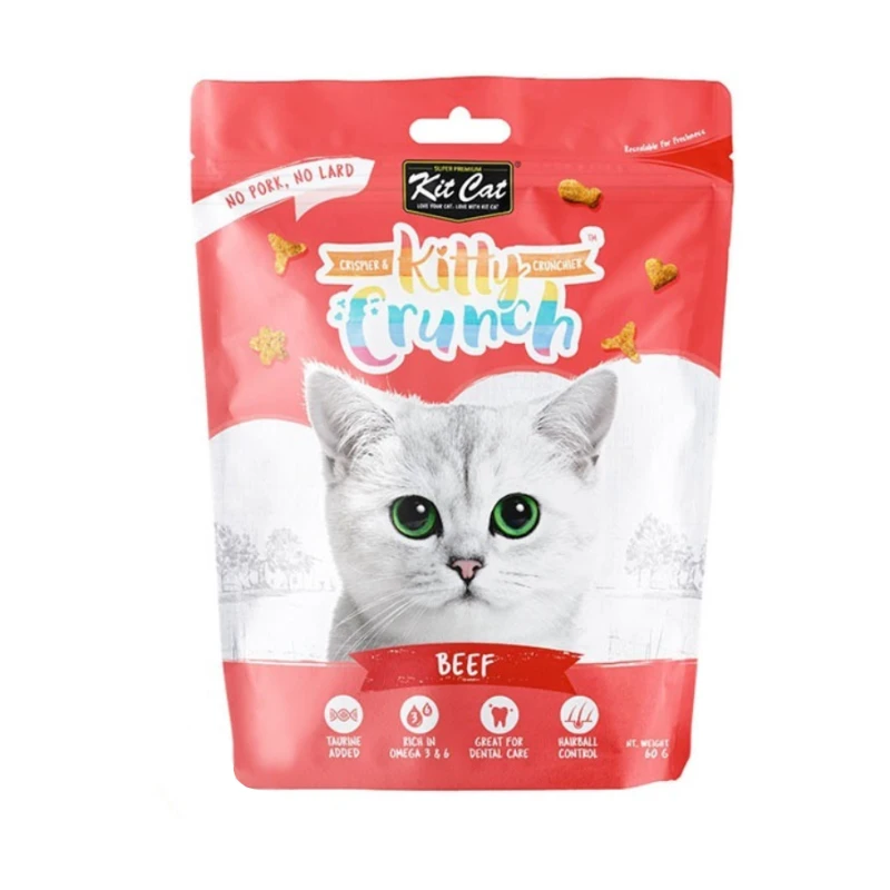 تشویقی بچه گربه کیت کت مدل Kitty Crunch با طعم گوشت گاو وزن 60 گرم