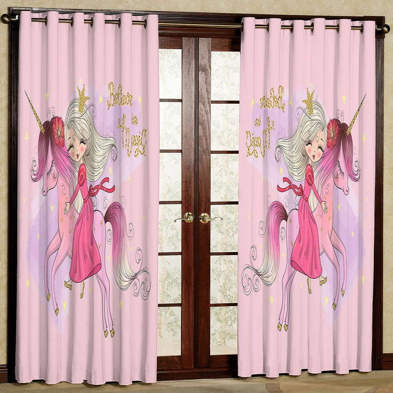  پرده مدل دختر و اسب تک شاخ مخمل پانچی کد 1563 سایز 140x280 سانتی متر
