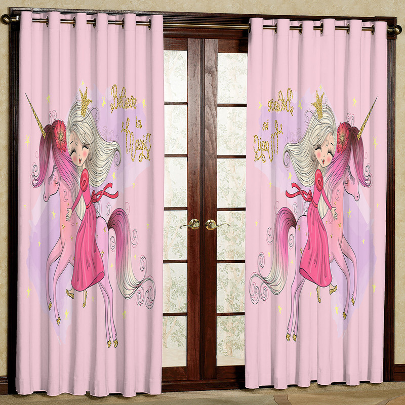  پرده مدل دختر و اسب تک شاخ مخمل پانچی کد 1563 سایز 140x280 سانتی متر