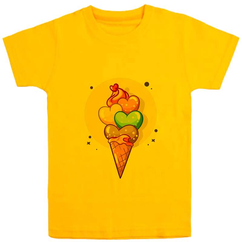 تی شرت آستین کوتاه دخترانه مدل بستنی قیفی D124 رنگ زرد