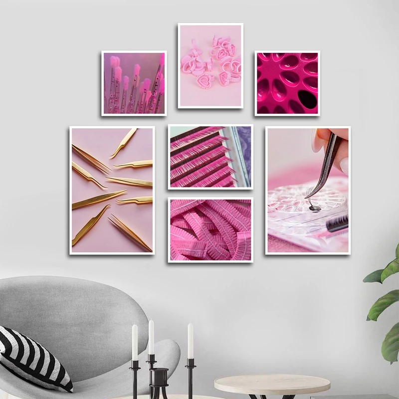 تابلو بکلیت طرح سالن زیبایی و کاشت مژه مدل W-2852 مجموعه 7 عددی