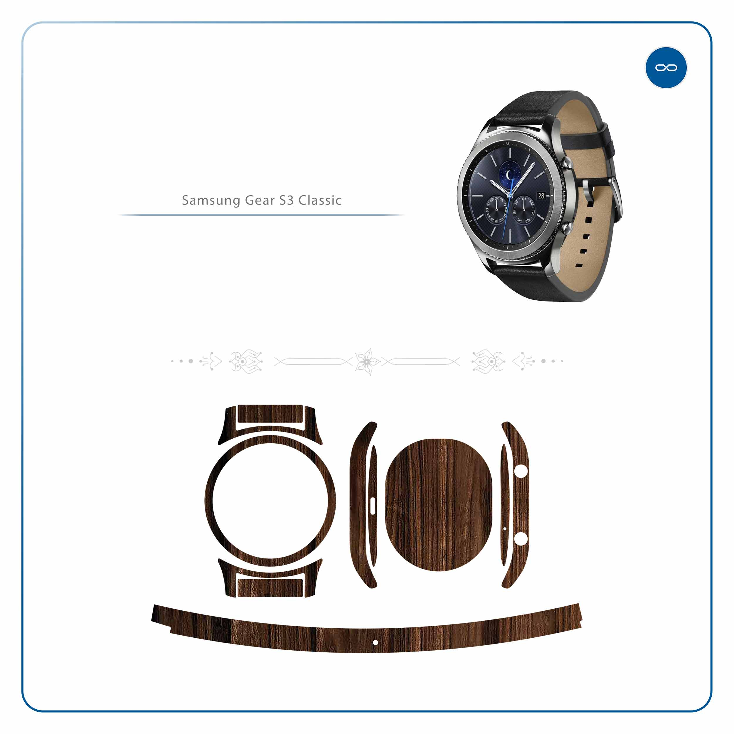 برچسب ماهوت طرح Dark-Walnut-Wood مناسب برای ساعت هوشمند سامسونگ Galaxy Gear S3 Classic